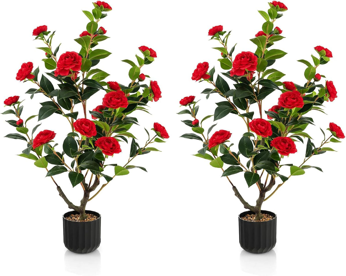 40 inches Artificial Camellia Tree with Fake Flowers for Indoor Outdoor Décor