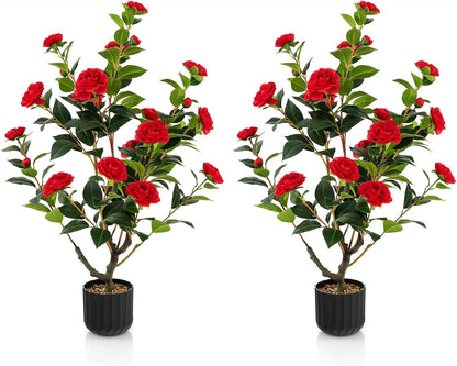 40 inches Artificial Camellia Tree with Fake Flowers for Indoor Outdoor Décor