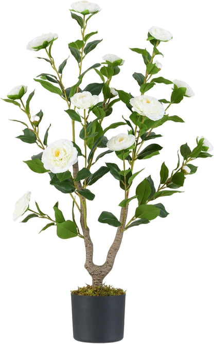 40 inches Artificial Camellia Tree with Fake Flowers for Indoor Outdoor Décor