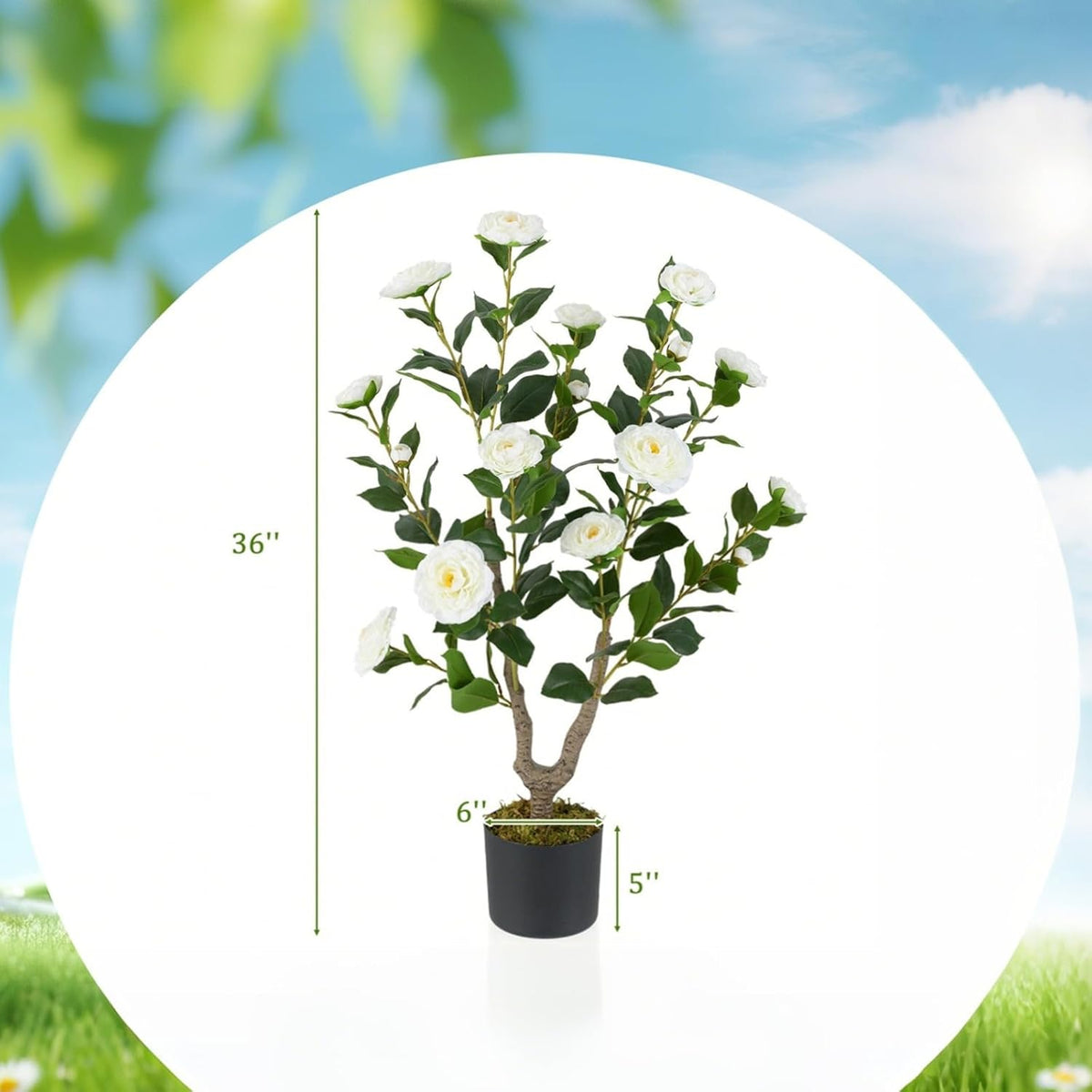 40 inches Artificial Camellia Tree with Fake Flowers for Indoor Outdoor Décor