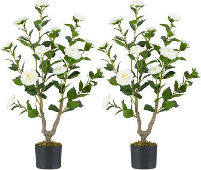 40 inches Artificial Camellia Tree with Fake Flowers for Indoor Outdoor Décor