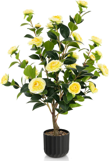 40 inches Artificial Camellia Tree with Fake Flowers for Indoor Outdoor Décor