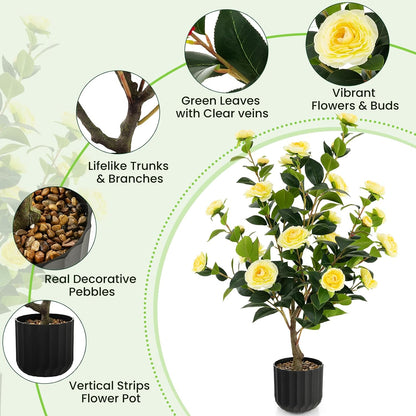 40 inches Artificial Camellia Tree with Fake Flowers for Indoor Outdoor Décor