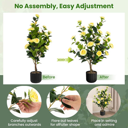 40 inches Artificial Camellia Tree with Fake Flowers for Indoor Outdoor Décor