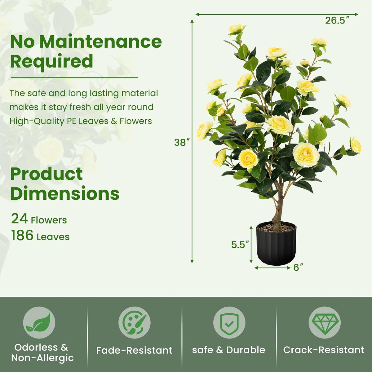 40 inches Artificial Camellia Tree with Fake Flowers for Indoor Outdoor Décor