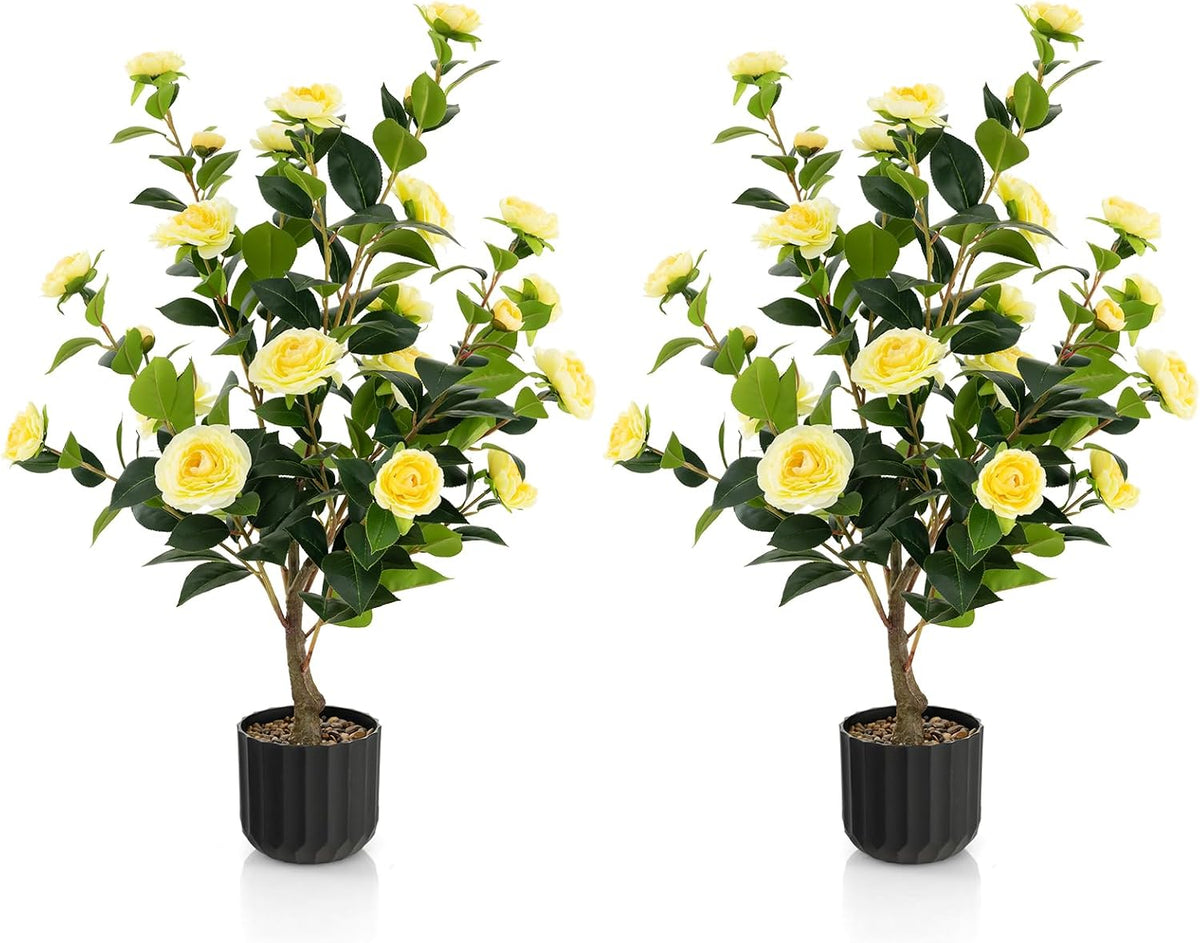 40 inches Artificial Camellia Tree with Fake Flowers for Indoor Outdoor Décor