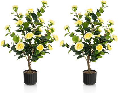 40 inches Artificial Camellia Tree with Fake Flowers for Indoor Outdoor Décor