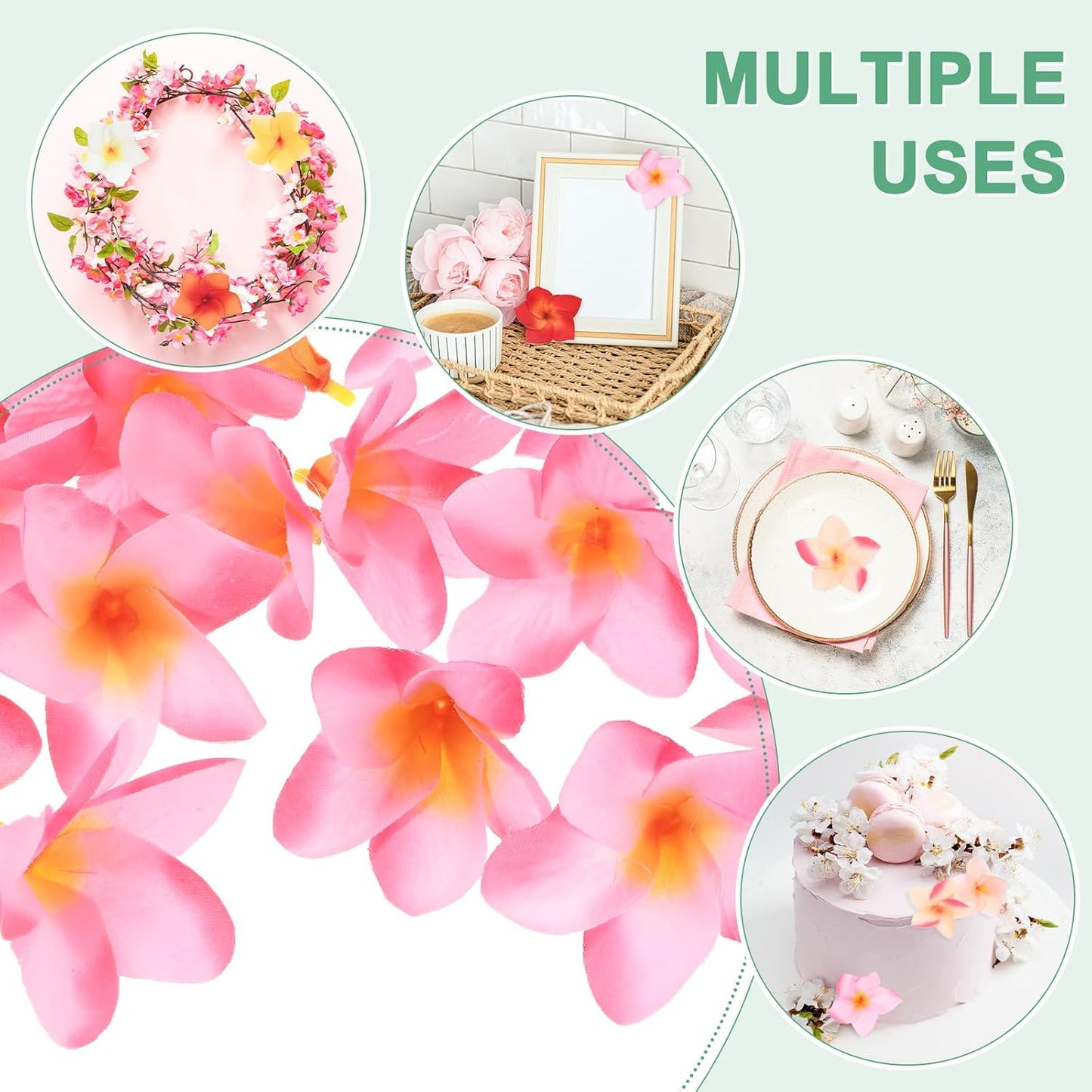 20-Pack Artificial Plumeria Flowers 2.4in/6cm, Pink | Fake Silk Heads, Hawaiian, Petal, For DIY Crafts Dress Wedding Party Decoration