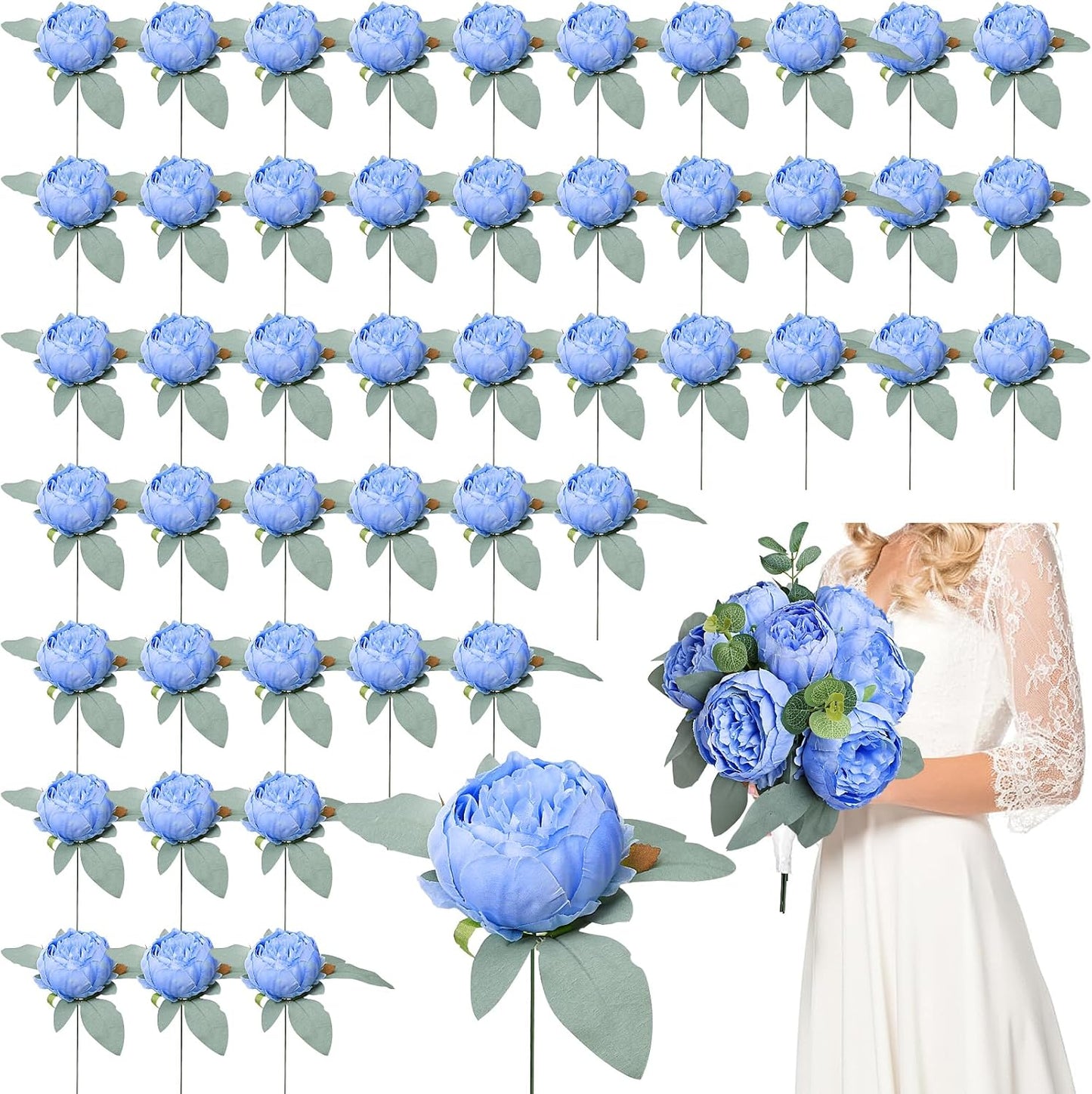 50Pcs Artificial Peonies Flowers Bulk, 4’’ - White | Peonies Fake Flowers Heads for DIY, Faux Silk Peony Arrangements for Wedding, Engagement, Party, Coffee, Dining Decorations