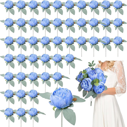 50Pcs Artificial Peonies Flowers Bulk, 4’’ - White | Peonies Fake Flowers Heads for DIY, Faux Silk Peony Arrangements for Wedding, Engagement, Party, Coffee, Dining Decorations