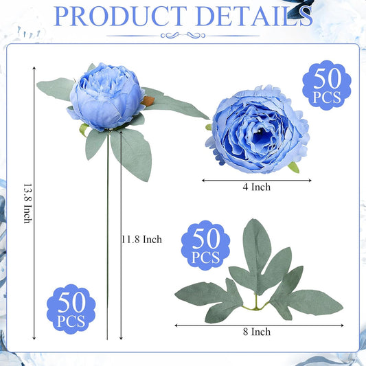 50Pcs Artificial Peonies Flowers Bulk, 4’’ - White | Peonies Fake Flowers Heads for DIY, Faux Silk Peony Arrangements for Wedding, Engagement, Party, Coffee, Dining Decorations