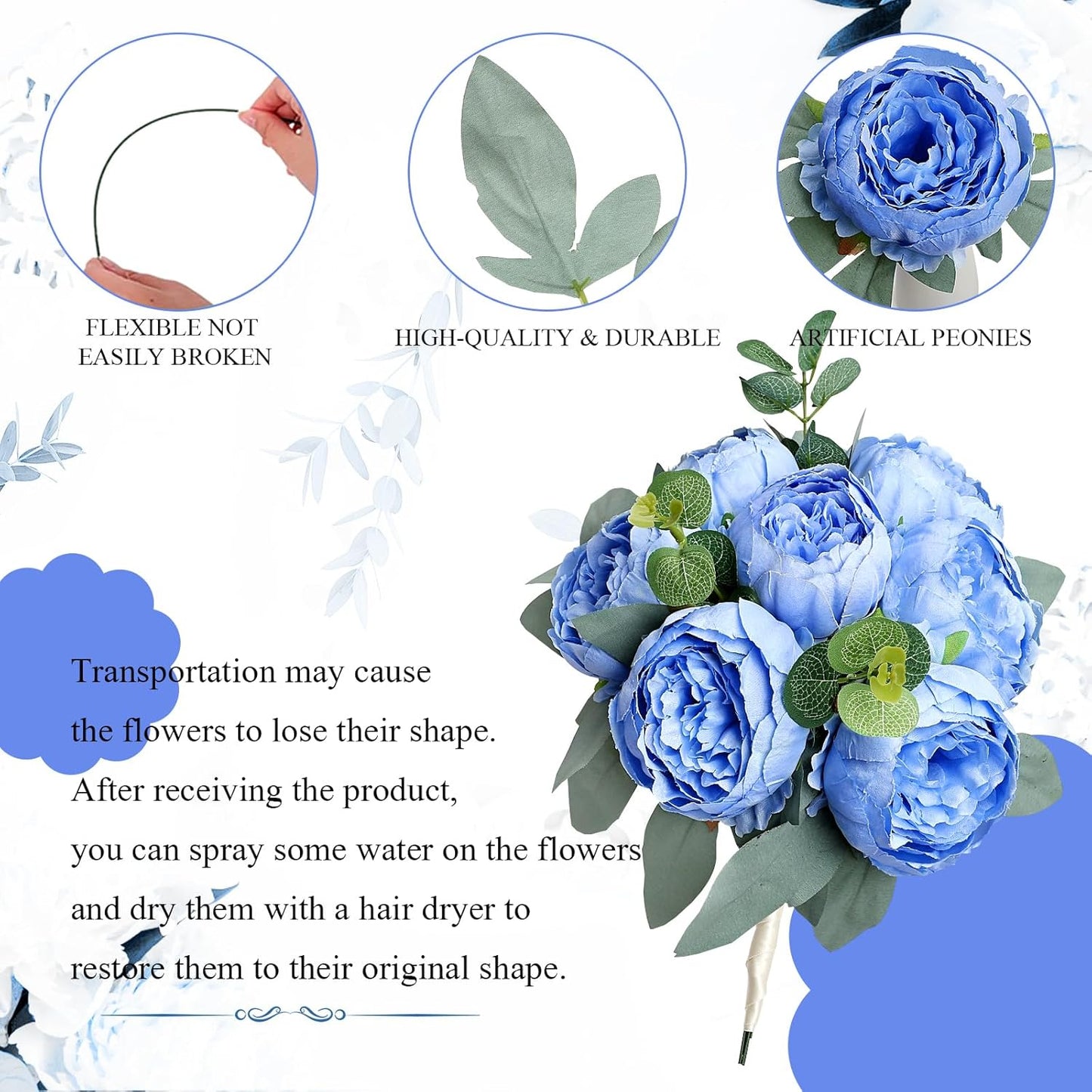 50Pcs Artificial Peonies Flowers Bulk, 4’’ - White | Peonies Fake Flowers Heads for DIY, Faux Silk Peony Arrangements for Wedding, Engagement, Party, Coffee, Dining Decorations