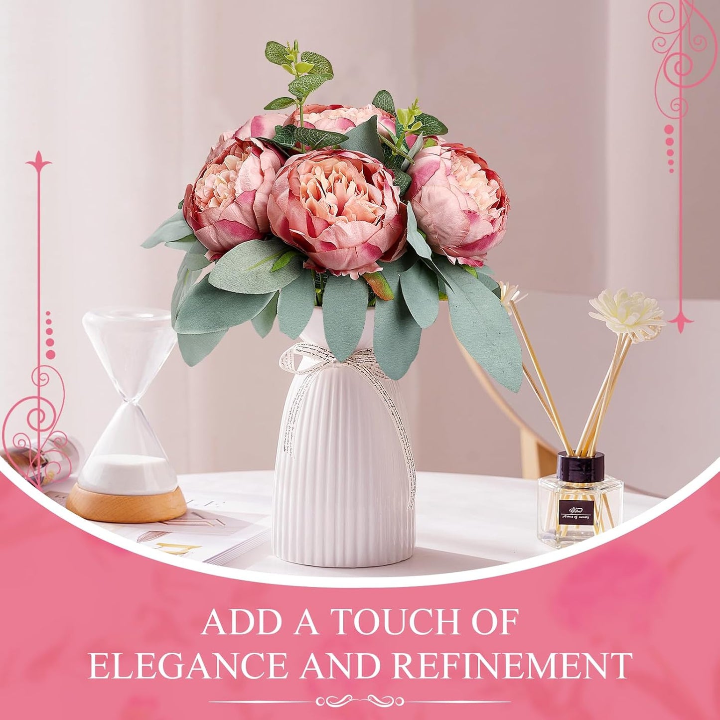 50Pcs Artificial Peonies Flowers Bulk, 4’’ - White | Peonies Fake Flowers Heads for DIY, Faux Silk Peony Arrangements for Wedding, Engagement, Party, Coffee, Dining Decorations