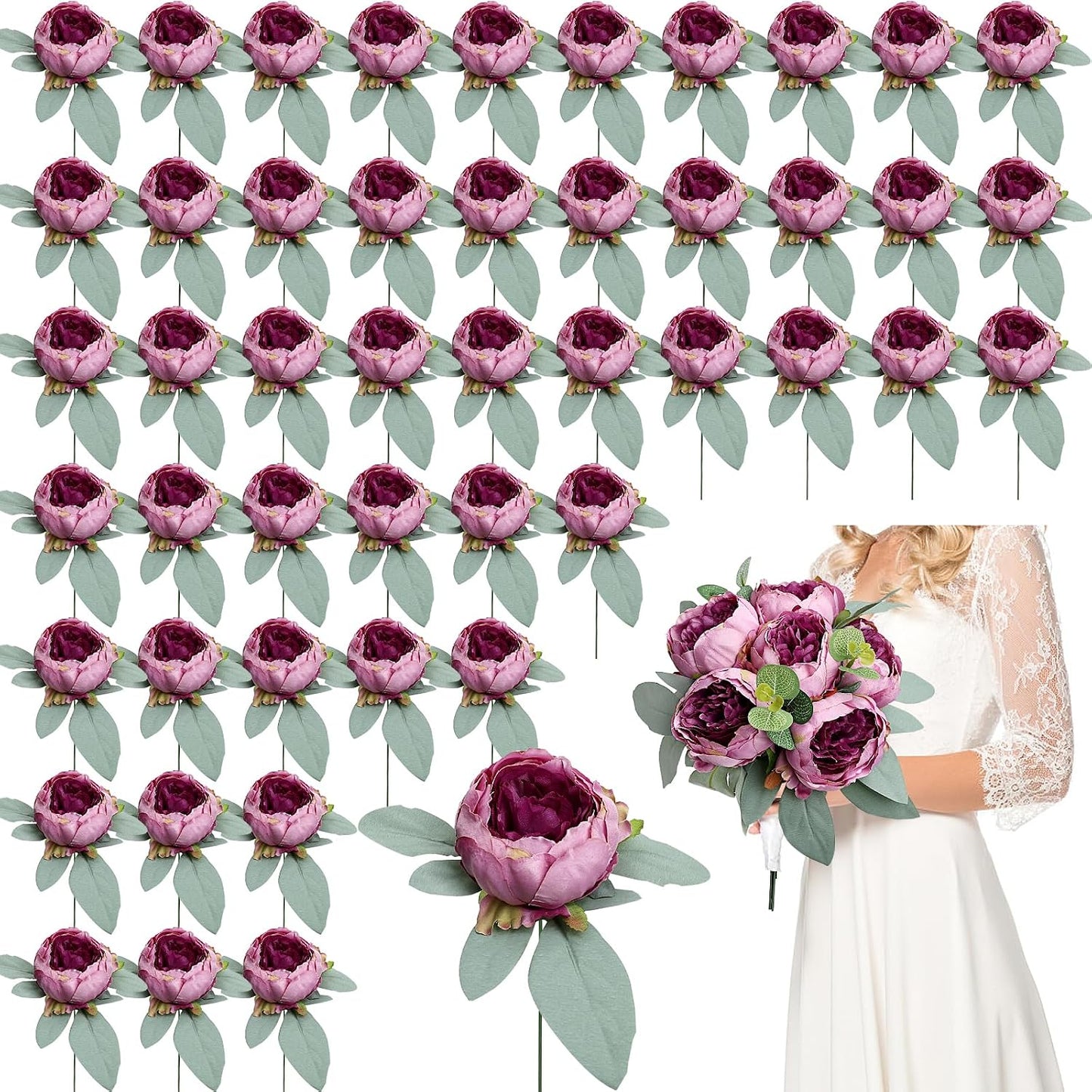 50Pcs Artificial Peonies Flowers Bulk, 4’’ - White | Peonies Fake Flowers Heads for DIY, Faux Silk Peony Arrangements for Wedding, Engagement, Party, Coffee, Dining Decorations
