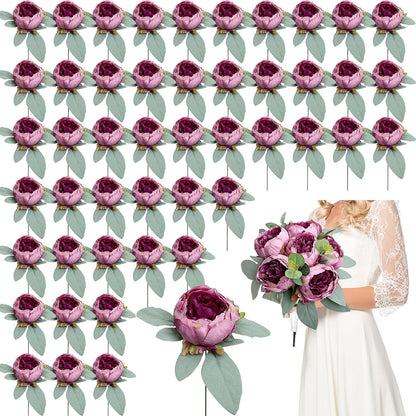 50Pcs Artificial Peonies Flowers Bulk, 4’’ - White | Peonies Fake Flowers Heads for DIY, Faux Silk Peony Arrangements for Wedding, Engagement, Party, Coffee, Dining Decorations