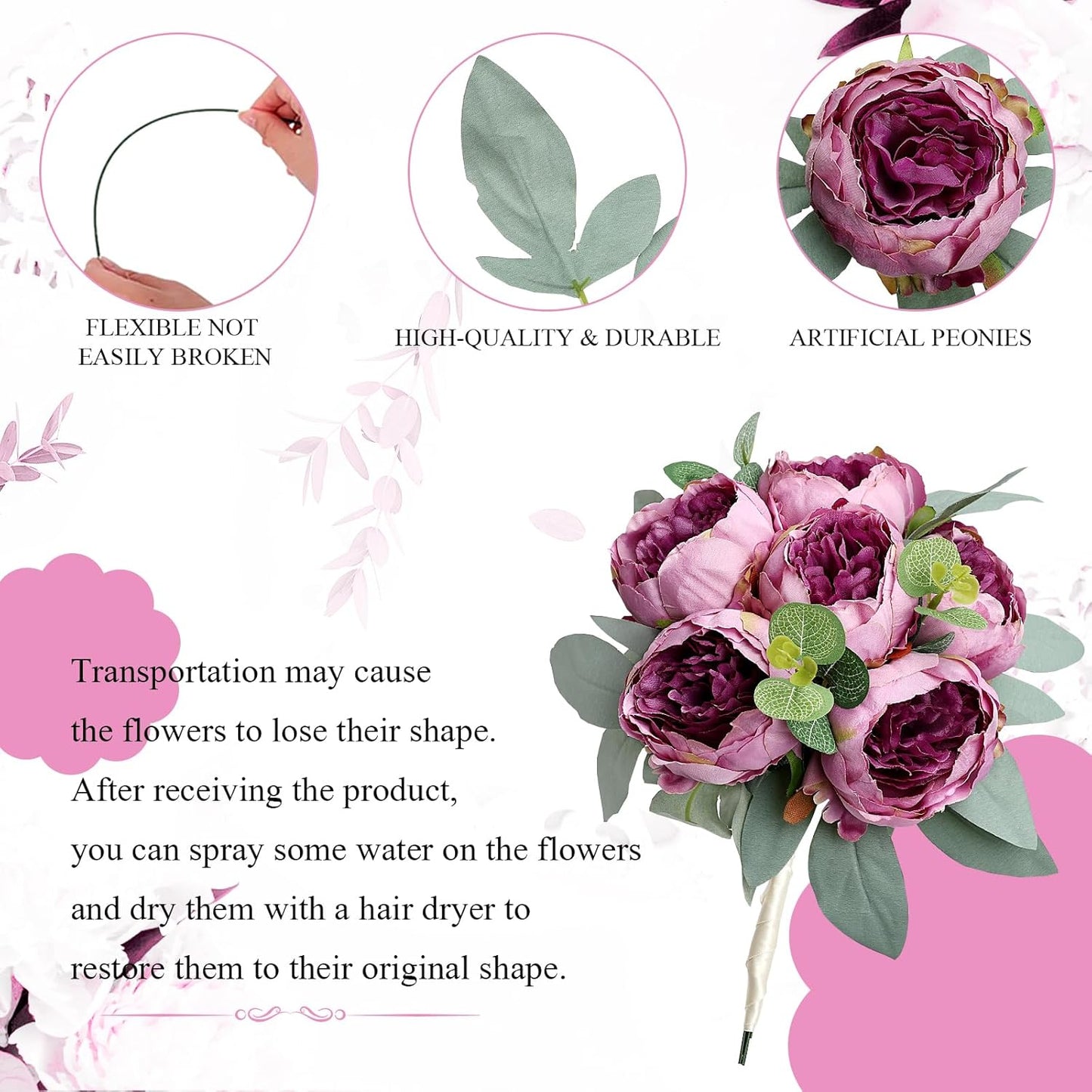 50Pcs Artificial Peonies Flowers Bulk, 4’’ - White | Peonies Fake Flowers Heads for DIY, Faux Silk Peony Arrangements for Wedding, Engagement, Party, Coffee, Dining Decorations