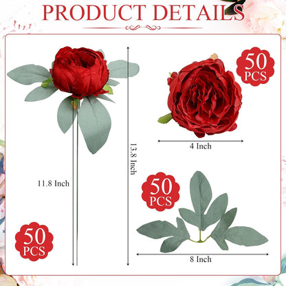 50Pcs Artificial Peonies Flowers Bulk, 4’’ - White | Peonies Fake Flowers Heads for DIY, Faux Silk Peony Arrangements for Wedding, Engagement, Party, Coffee, Dining Decorations
