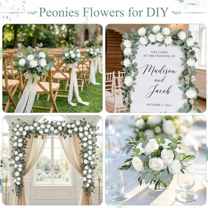 50Pcs Artificial Peonies Flowers Bulk, 4’’ - White | Peonies Fake Flowers Heads for DIY, Faux Silk Peony Arrangements for Wedding, Engagement, Party, Coffee, Dining Decorations