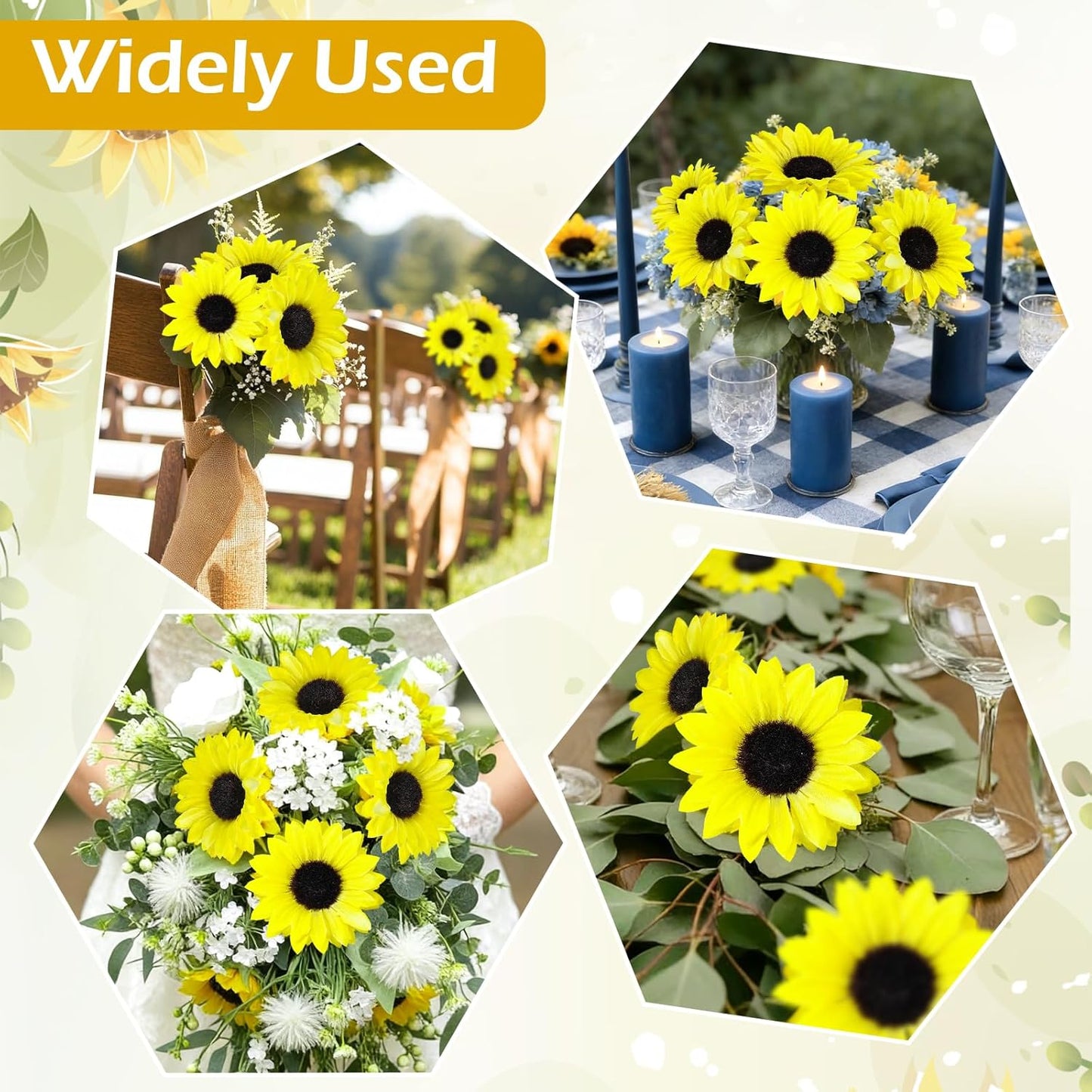 40pcs Fake Sunflower Heads with Stems, Yellow | 4inch Sunflower Artificial Silk Flower Heads in Bulk for Party Baby Shower Wedding Making Handicrafts Decor