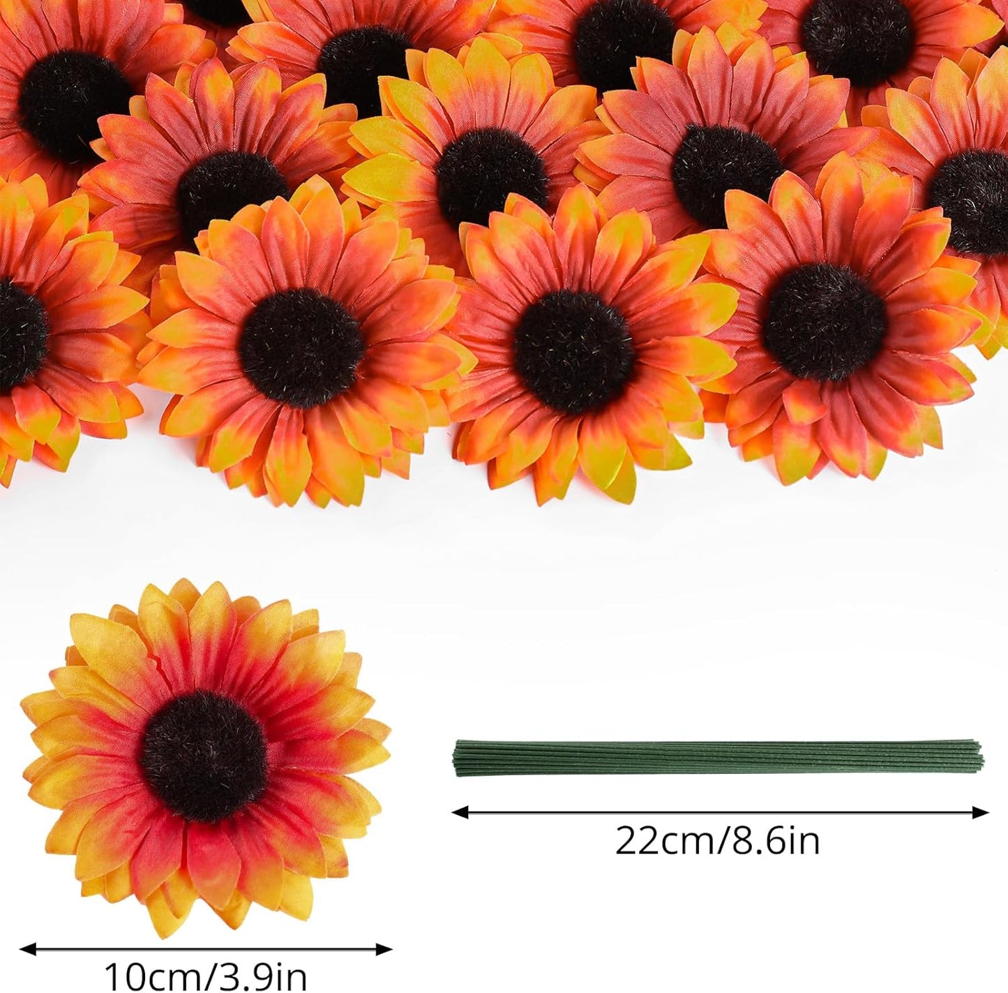 40pcs Fake Sunflower Heads with Stems, Yellow | 4inch Sunflower Artificial Silk Flower Heads in Bulk for Party Baby Shower Wedding Making Handicrafts Decor