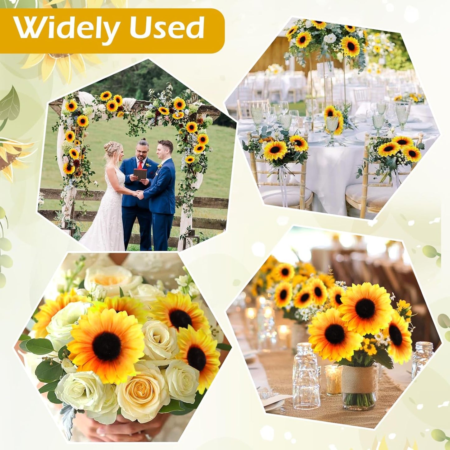 40pcs Fake Sunflower Heads with Stems, Yellow | 4inch Sunflower Artificial Silk Flower Heads in Bulk for Party Baby Shower Wedding Making Handicrafts Decor