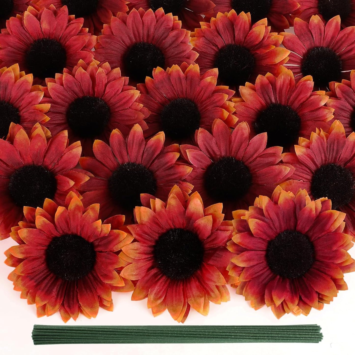 40pcs Fake Sunflower Heads with Stems, Yellow | 4inch Sunflower Artificial Silk Flower Heads in Bulk for Party Baby Shower Wedding Making Handicrafts Decor