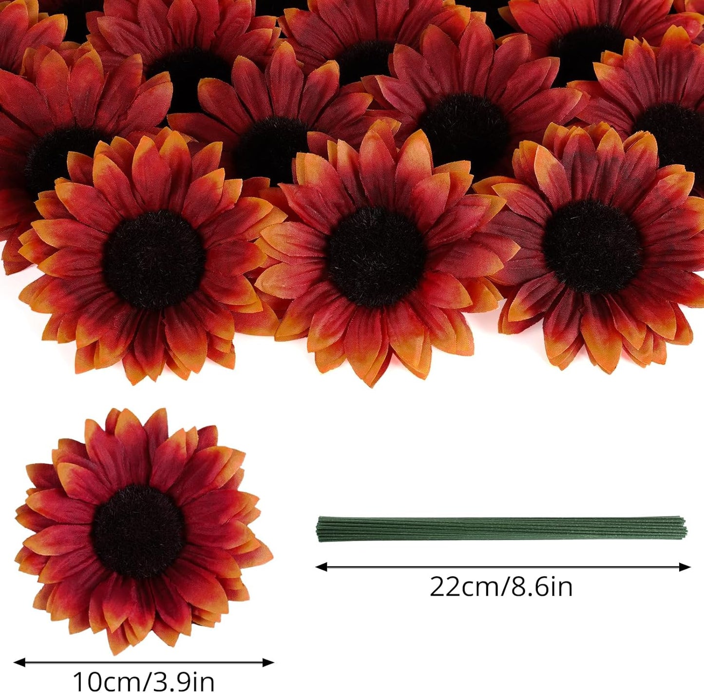40pcs Fake Sunflower Heads with Stems, Yellow | 4inch Sunflower Artificial Silk Flower Heads in Bulk for Party Baby Shower Wedding Making Handicrafts Decor