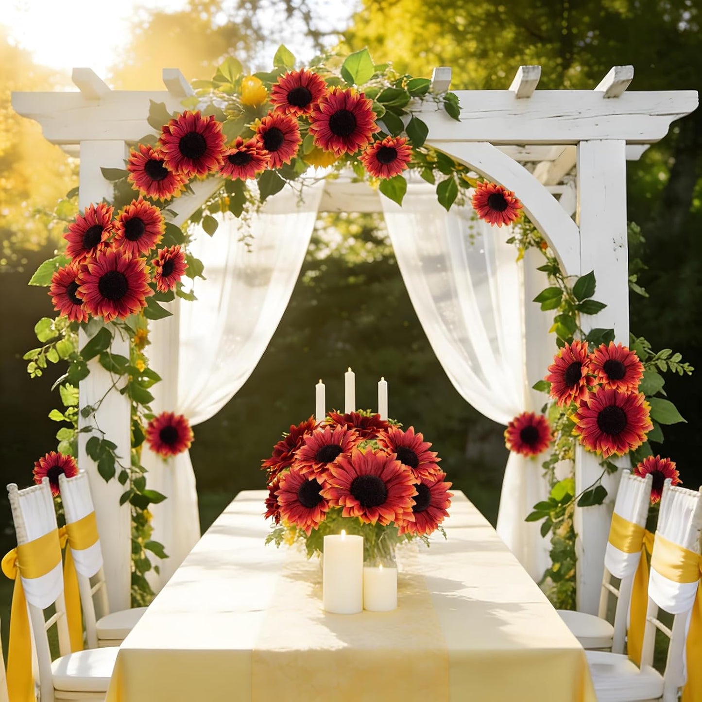 40pcs Fake Sunflower Heads with Stems, Yellow | 4inch Sunflower Artificial Silk Flower Heads in Bulk for Party Baby Shower Wedding Making Handicrafts Decor