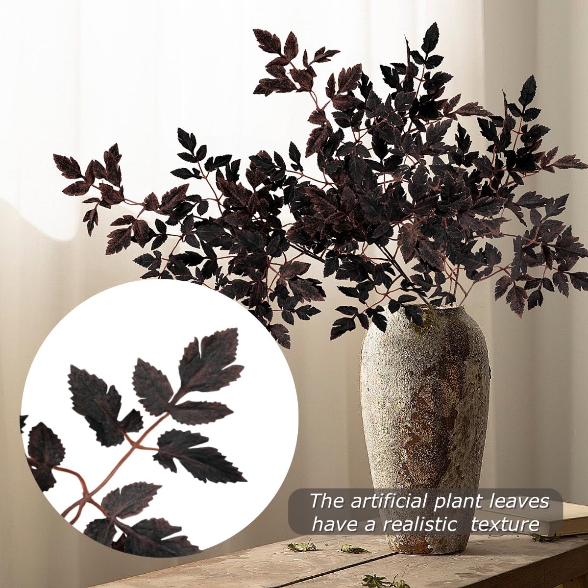 Artificial Maple Leaves Branches, 3 Pcs Artificial Cimicifuga Plant Leaf 31.4" Fake Fall Stems Plants for Vase, Faux Plants for Home Autumn Halloween Thanksgiving Party Table Centerpiece Decor
