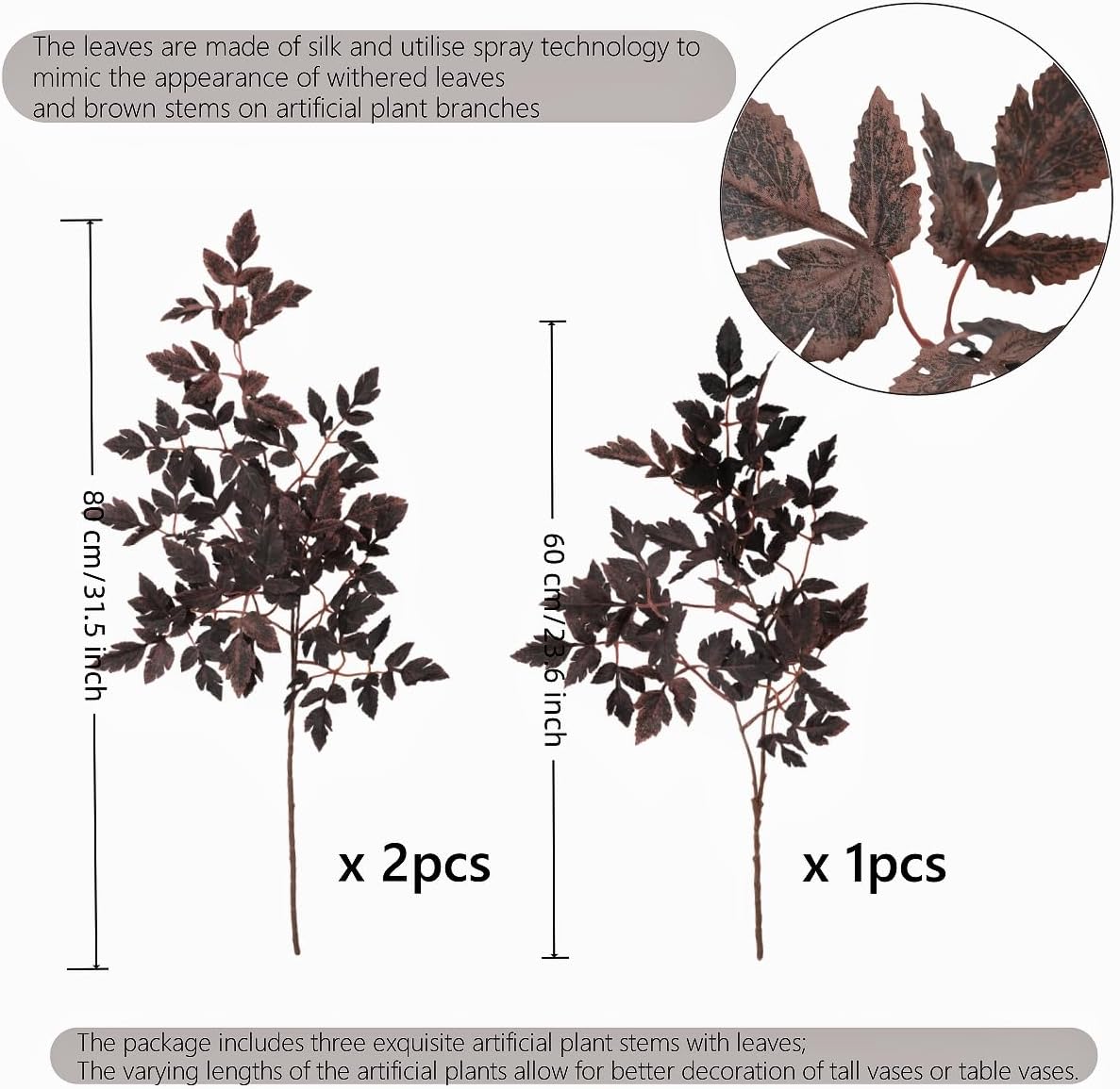 Artificial Maple Leaves Branches, 3 Pcs Artificial Cimicifuga Plant Leaf 31.4" Fake Fall Stems Plants for Vase, Faux Plants for Home Autumn Halloween Thanksgiving Party Table Centerpiece Decor