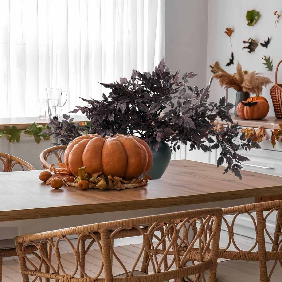 Artificial Maple Leaves Branches, 3 Pcs Artificial Cimicifuga Plant Leaf 31.4" Fake Fall Stems Plants for Vase, Faux Plants for Home Autumn Halloween Thanksgiving Party Table Centerpiece Decor