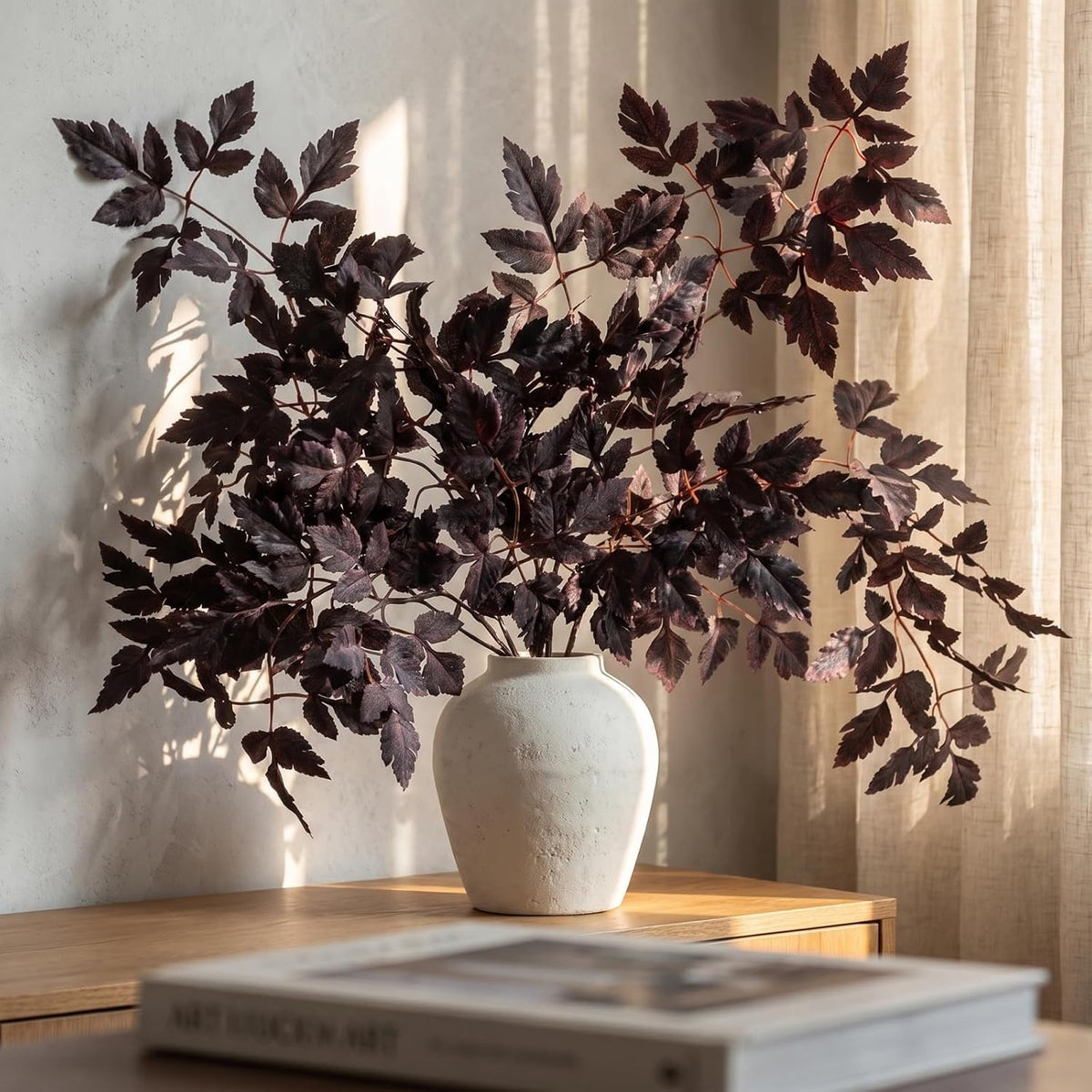 Artificial Maple Leaves Branches, 3 Pcs Artificial Cimicifuga Plant Leaf 31.4" Fake Fall Stems Plants for Vase, Faux Plants for Home Autumn Halloween Thanksgiving Party Table Centerpiece Decor