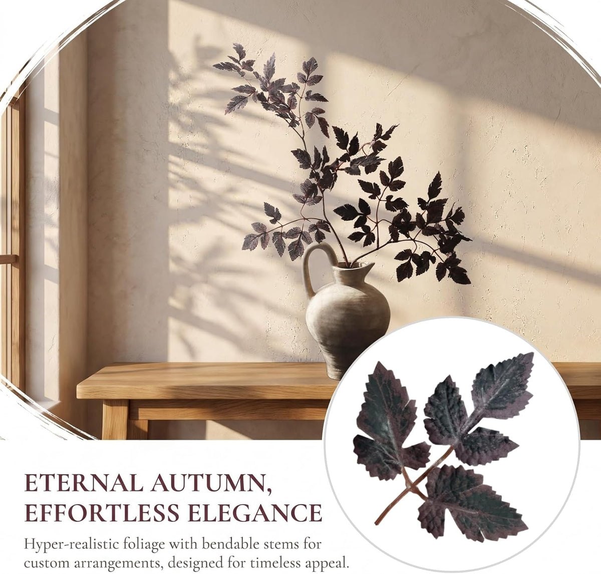 Artificial Maple Leaves Branches, 3 Pcs Artificial Cimicifuga Plant Leaf 31.4" Fake Fall Stems Plants for Vase, Faux Plants for Home Autumn Halloween Thanksgiving Party Table Centerpiece Decor