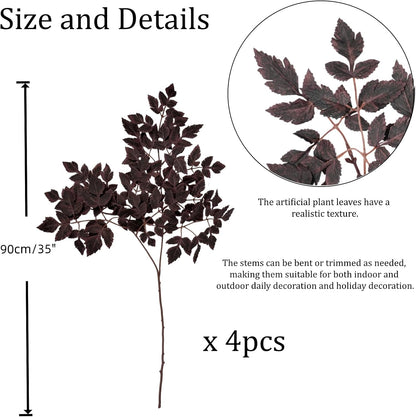 Artificial Maple Leaves Branches, 3 Pcs Artificial Cimicifuga Plant Leaf 31.4" Fake Fall Stems Plants for Vase, Faux Plants for Home Autumn Halloween Thanksgiving Party Table Centerpiece Decor