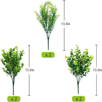 6 Pcs Artificial Greenery Mixed Fake Eucalyptus Plastic Plants