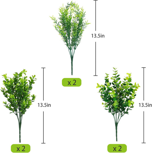 6 Pcs Artificial Greenery Mixed Fake Eucalyptus Plastic Plants