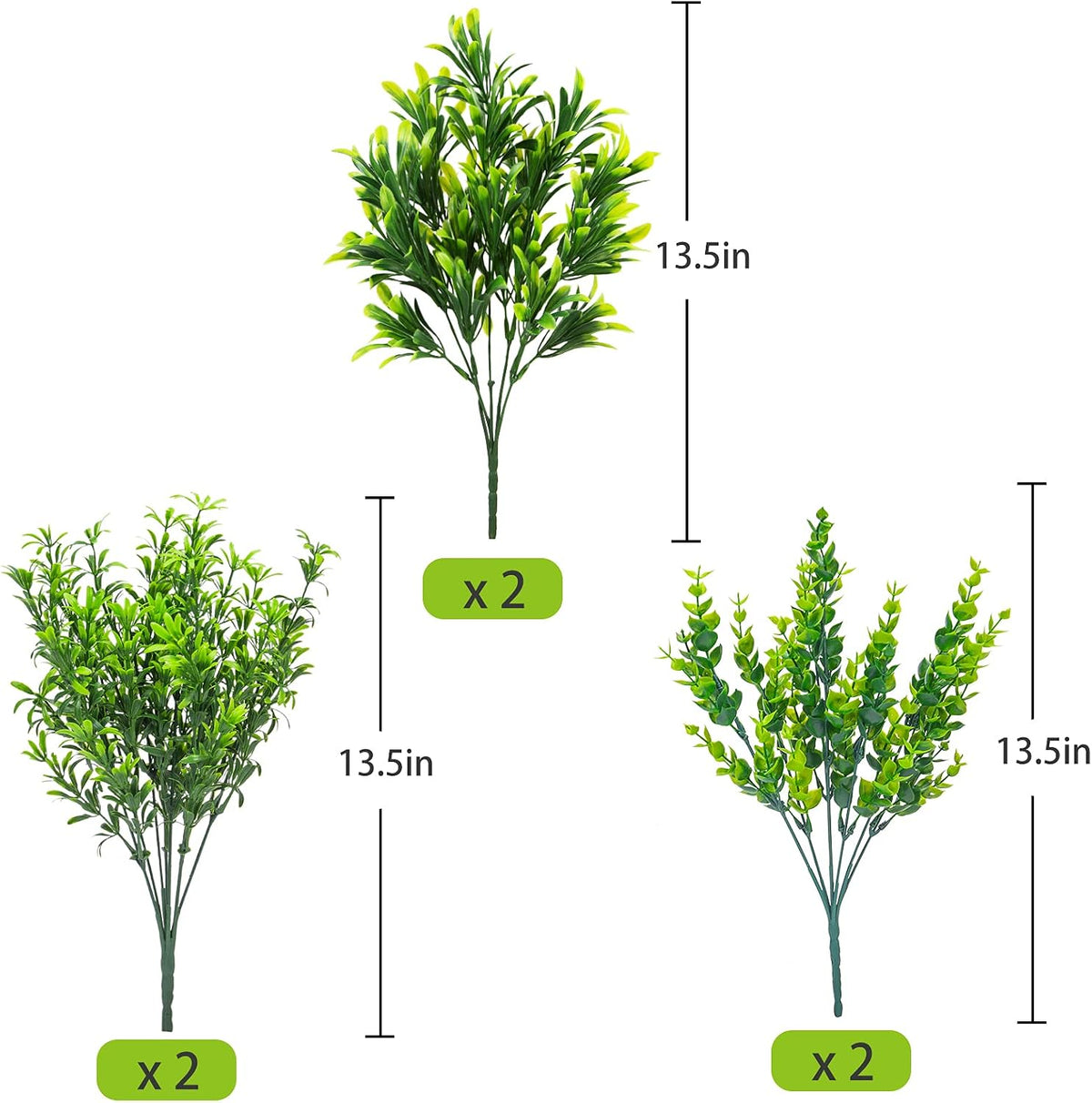 6 Pcs Artificial Greenery Mixed Fake Eucalyptus Plastic Plants