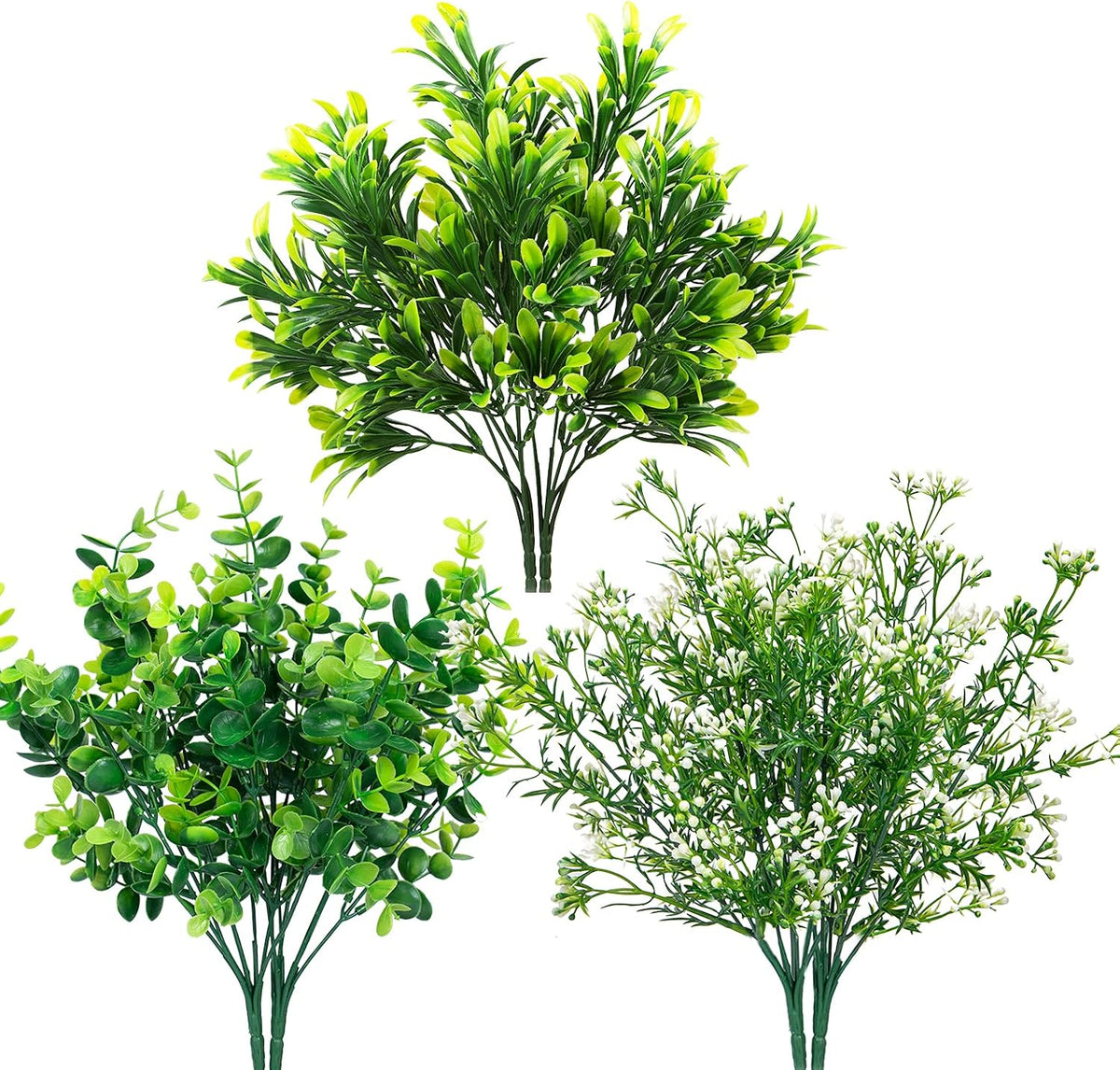 6 Pcs Artificial Greenery Mixed Fake Eucalyptus Plastic Plants