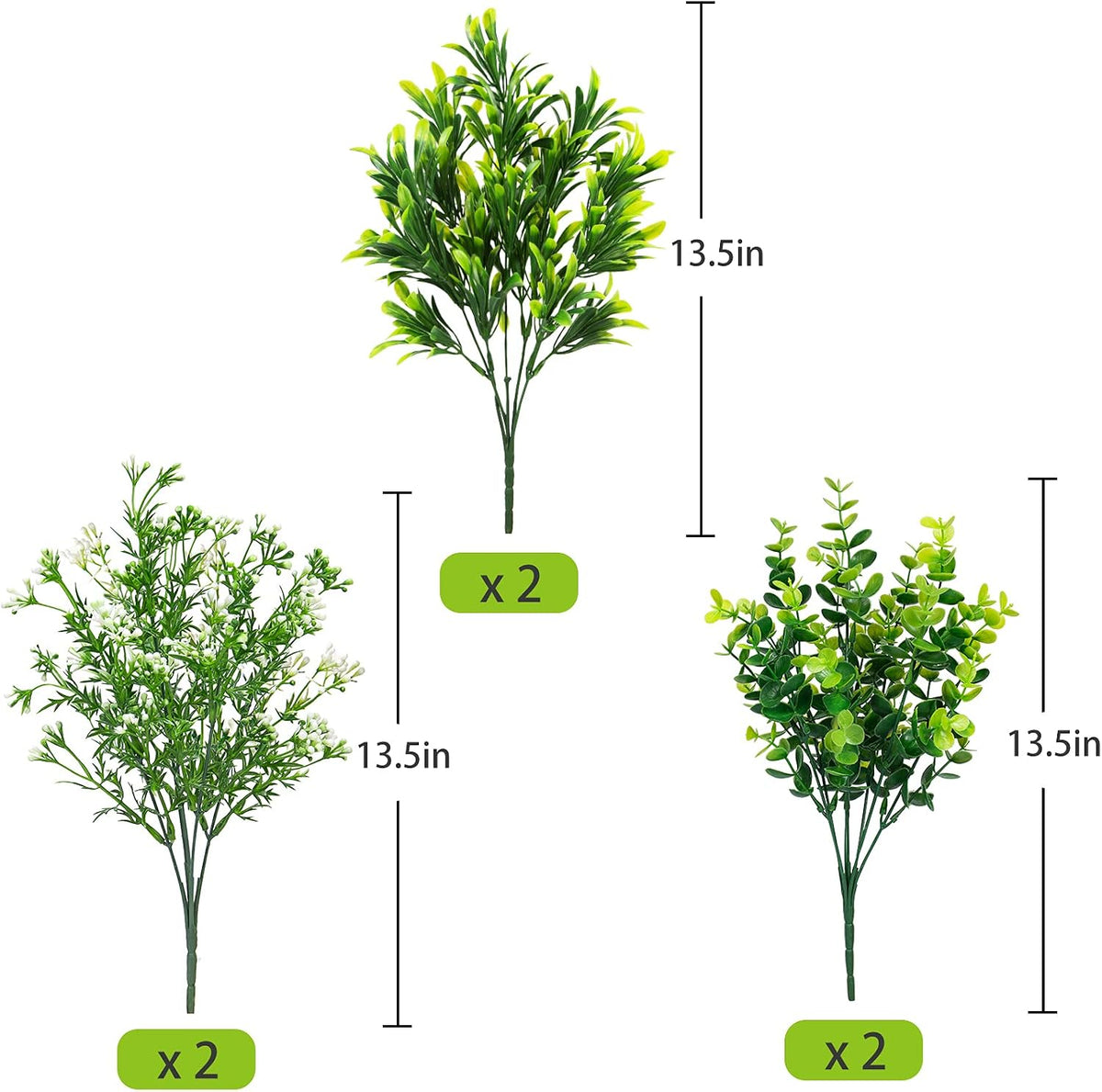 6 Pcs Artificial Greenery Mixed Fake Eucalyptus Plastic Plants