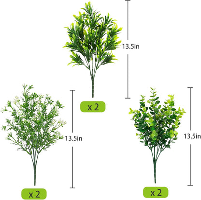 6 Pcs Artificial Greenery Mixed Fake Eucalyptus Plastic Plants