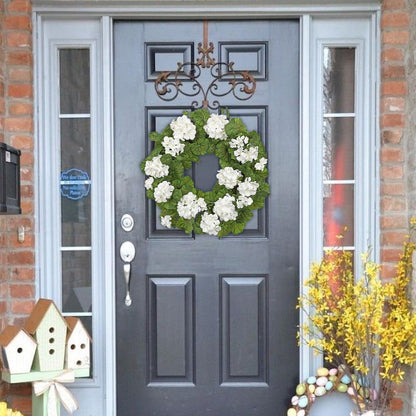 19.6-Inch Geraniums Wreath with Lush Greenery Faux Wreath, Spring Summer White Geraniums Artificial Wreath for Front Door Wall Mantel Decor, Indoor Outdoor Spring Wreath