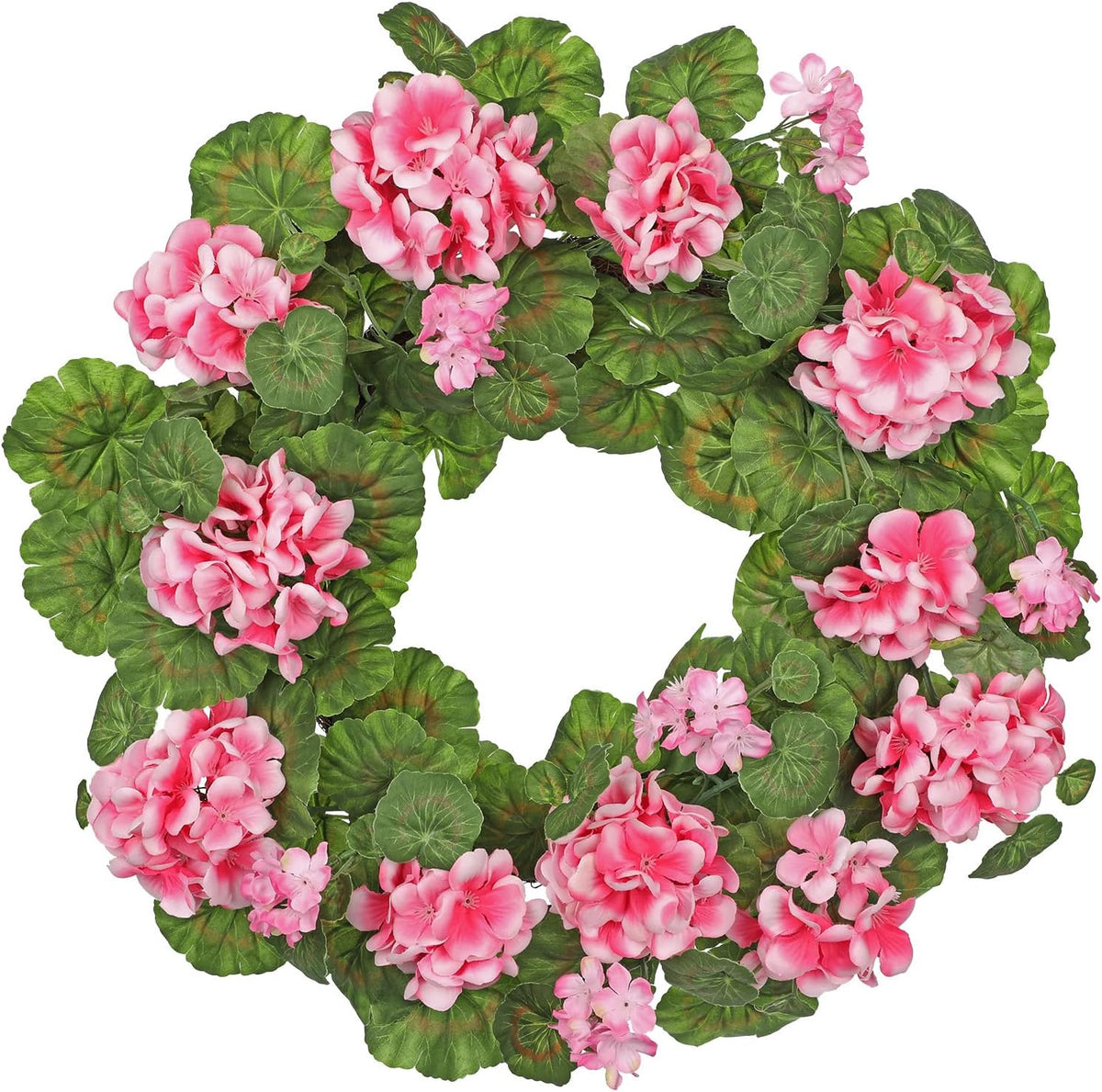 19.6-Inch Geraniums Wreath with Lush Greenery Faux Wreath, Spring Summer White Geraniums Artificial Wreath for Front Door Wall Mantel Decor, Indoor Outdoor Spring Wreath