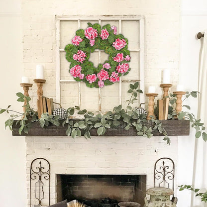 19.6-Inch Geraniums Wreath with Lush Greenery Faux Wreath, Spring Summer White Geraniums Artificial Wreath for Front Door Wall Mantel Decor, Indoor Outdoor Spring Wreath