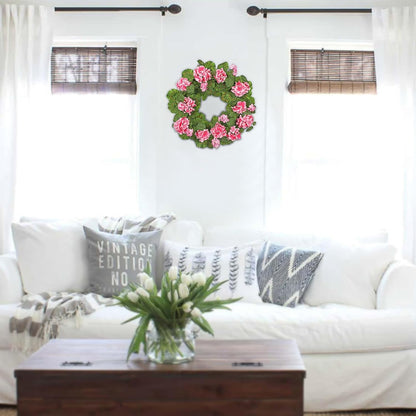 19.6-Inch Geraniums Wreath with Lush Greenery Faux Wreath, Spring Summer White Geraniums Artificial Wreath for Front Door Wall Mantel Decor, Indoor Outdoor Spring Wreath
