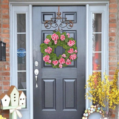 19.6-Inch Geraniums Wreath with Lush Greenery Faux Wreath, Spring Summer White Geraniums Artificial Wreath for Front Door Wall Mantel Decor, Indoor Outdoor Spring Wreath