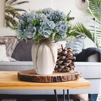 Peonies Artificial Flowers in Vase, Fake Hydrangea Silk Peony Flower Bouquet with Vase Faux Flowers Arrangement Decor Home Table Dining Room (Blue)