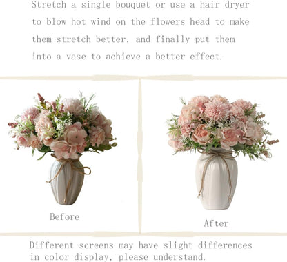 Peonies Artificial Flowers in Vase, Fake Hydrangea Silk Peony Flower Bouquet with Vase Faux Flowers Arrangement Decor Home Table Dining Room (Blue)
