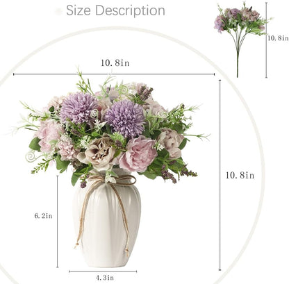 Peonies Artificial Flowers in Vase, Fake Hydrangea Silk Peony Flower Bouquet with Vase Faux Flowers Arrangement Decor Home Table Dining Room (Blue)