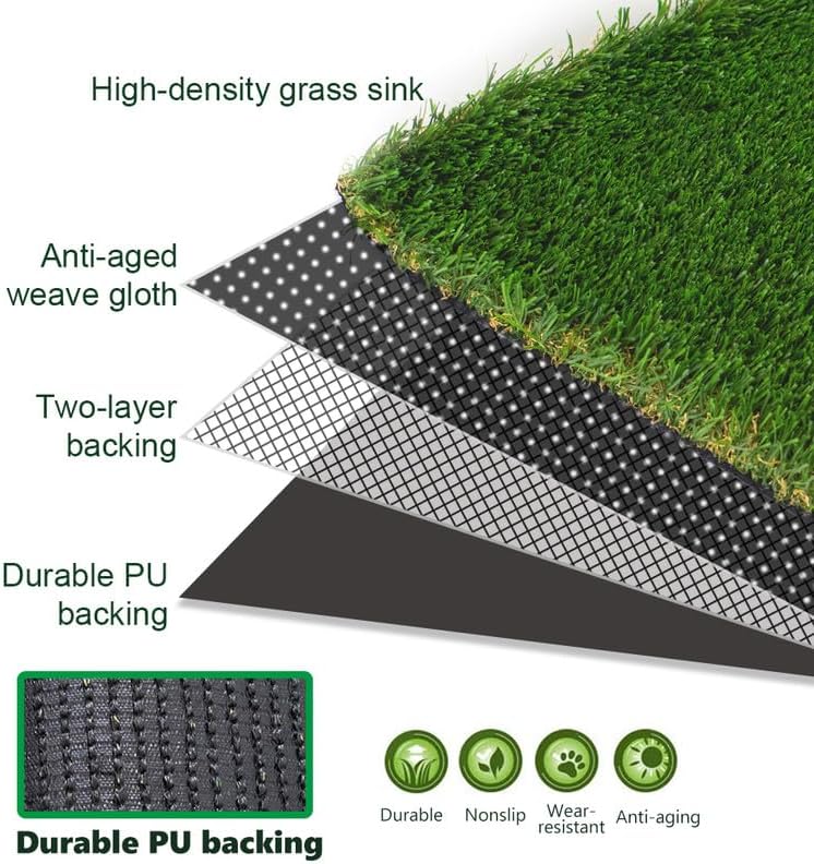 Ultrathick Artificial Grass Turf,1.77 Inch High Dense W Shape Grass Silk -Durable PU Backing-Luxurious Indoor Outdoor Dog Garden Landscape Patio Synthetic Fake Faux Grass Mat-Sent by Rolled