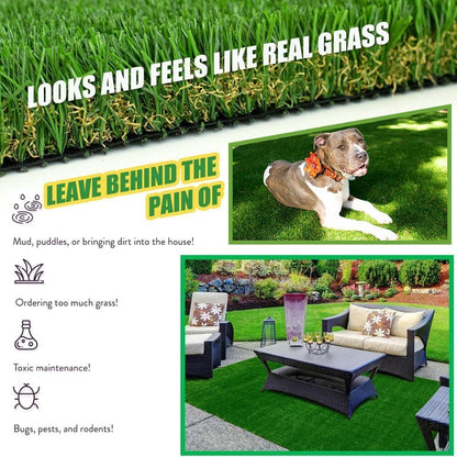 Ultrathick Artificial Grass Turf,1.77 Inch High Dense W Shape Grass Silk -Durable PU Backing-Luxurious Indoor Outdoor Dog Garden Landscape Patio Synthetic Fake Faux Grass Mat-Sent by Rolled
